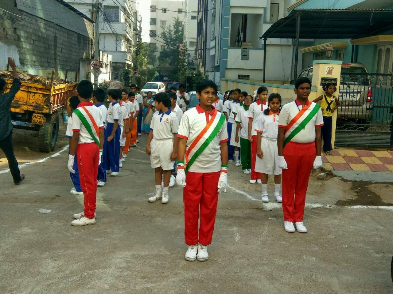 Students assembled for a school activity near the campus